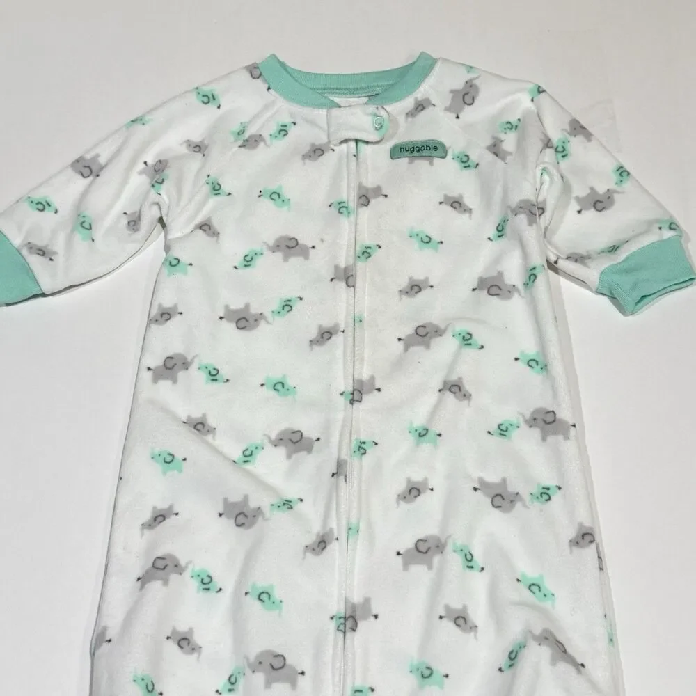 Child of Mine Baby Boy 0-9M Sleep Sack White Green & Gray Elephants Print Zipper